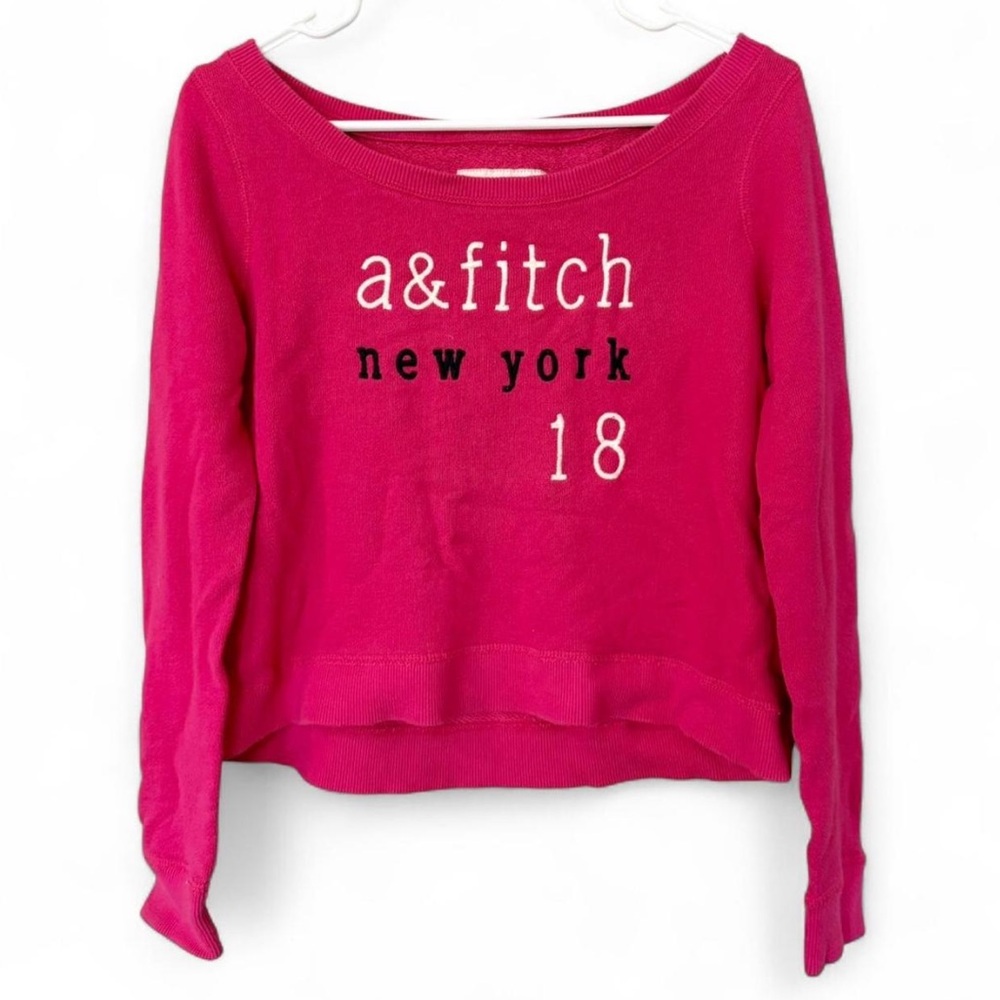 Vintage y2k Abercrombie & Fitch Pink Off Shoulder Crop Crewneck Sweatshirt
